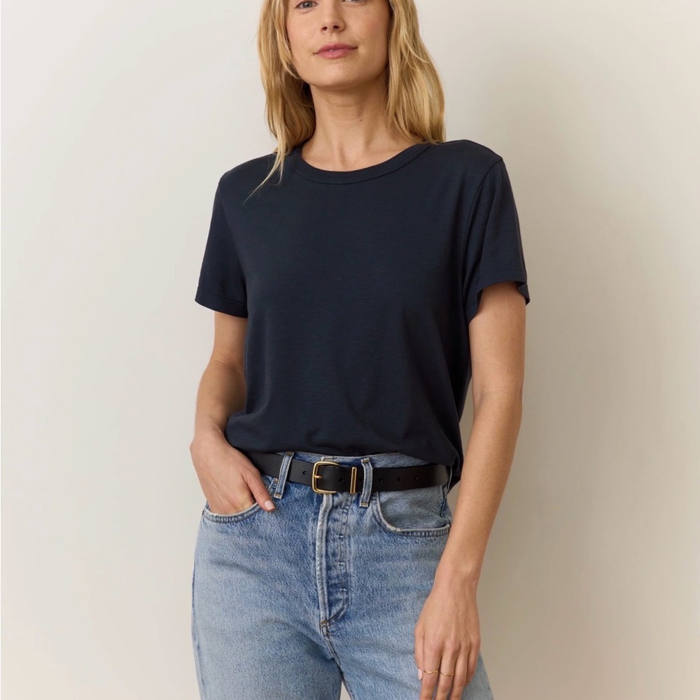 2 Marine Layer Women's Short Sleeve Crew Tee- white and black